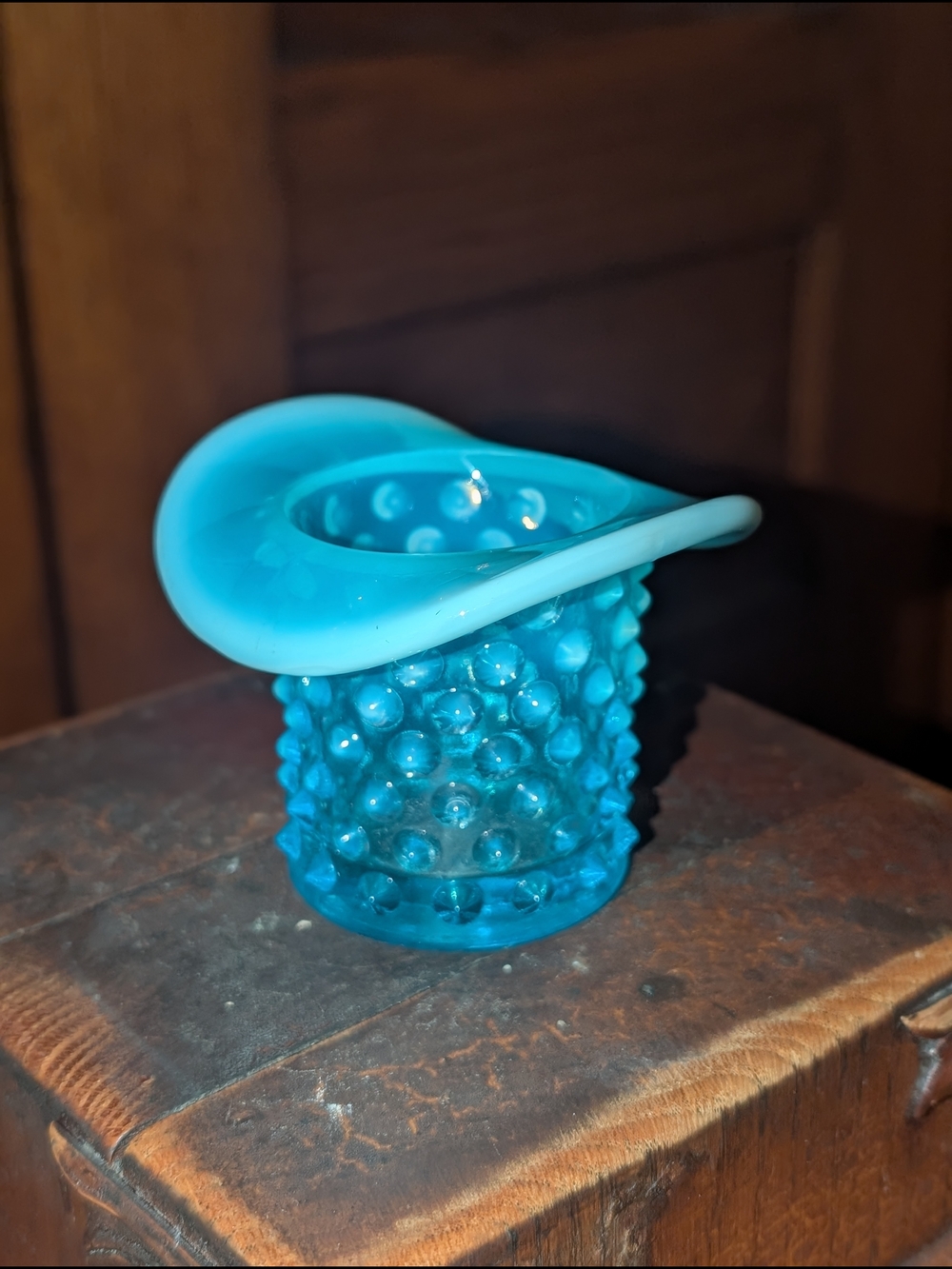 Fenton Teal Blue Hobnail Toothpick Holder